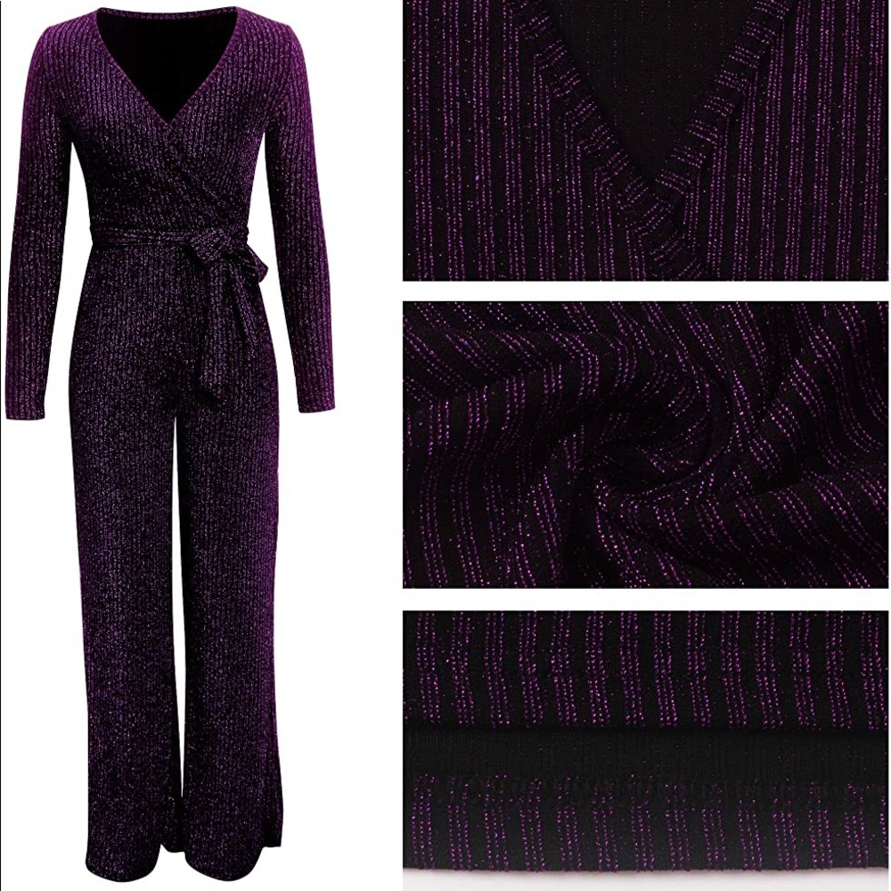 Women Plus Size Print V-neck Long Sleeve Club Jumpsuit Wide Leg Pants